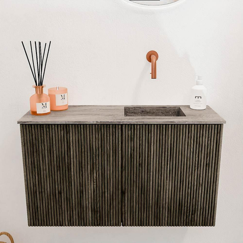 Mondiaz JOYA-DLUX 70cm meuble de salle de bains - couleur Shadow - Vasque FAYE position Droite Sans trou de robinet couleur Oza. SW1425032