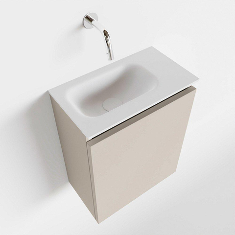 MONDIAZ TURE Kit lave-mains - 40x23x50cm - 0 trous de robinet - 1 porte - lin mat - Lavabo à gauche - Solid Surface Blanc SW475064