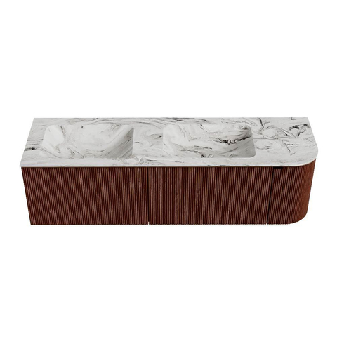 Mondiaz KURVE-DLUX Badkamermeubelset - 155x46x40cm - 2 lade - 1 deur - wastafel solid surface - dubbel / links - 2 kraangaten - Ruby SW1415977