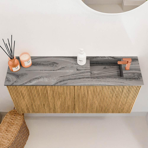 Mondiaz JOYA-DLUX 90cm meuble de salle de bains - couleur Oak - Vasque FAYE position Droite 1 trou de robinet couleur Sombra. SW1424261
