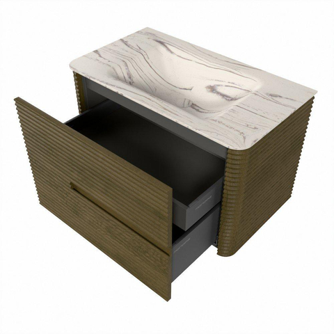 Mondiaz CIRO-DLUX Badkamermeubelset - 80x45x50cm - Solid surface wastafel Nata - 1 wasbak Midden - zonder kraangaten - 2 lades - Dusk SW1533197