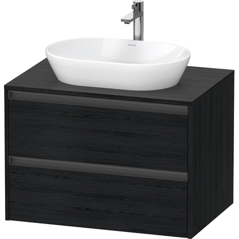 Duravit Ketho.2 Wastafelonderbouwkast - inclusief consoleplaat - met 2 laden - 80x55x56.8cm - met handgrepen antraciet - eiken zwart mat SW771915