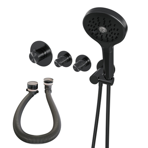 Robinet de baignoire encastré Brauer Gunmetal Edition - ensemble de douche - 3 boutons lisses - douchette ronde 3 positions - PVD gunmetal brossé SW715880