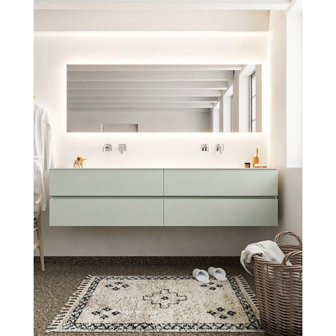 MONDIAZ VICA Ensemble de meuble salle de bain - 200cm - 4 tiroirs - lavabo Cloud double - 0 trous de robinet - solid surface grise SW410854