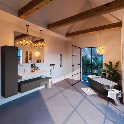 Mondiaz ALAN-DLUX Ensemble de meuble - 130cm - meuble Dark grey mat - 1 tiroir - Lavabo Cloud Frappe suspendu - vasque Gauche et droite - 2 trous de robinet SW804693
