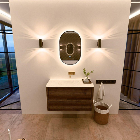 Mondiaz CIRO-DLUX Badkamermeubelset - 90x45x50cm - Solid surface wastafel Opalo - 1 wasbak Midden - zonder kraangaten - 2 lades - Dusk SW1532938