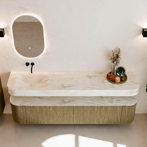 MONDIAZ THOR-DLUX Meuble de salle de bains - 200cm - arrondi gauche + droite - couleur Dusk - 2 tiroirs - 2 portes - Vasque suspendue CLOUD Gauche sans trou de robinet - couleur Ostra SW1466868