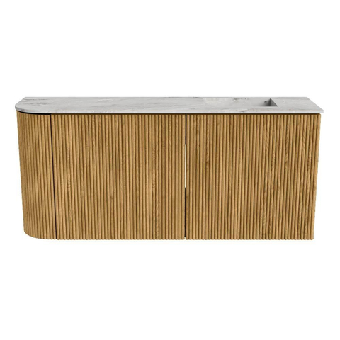 Mondiaz JOYA-DLUX 91.6cm toiletmeubel - ronding links kleur Oak - Wastafel FAYE positie Rechts Zonder kraangat kleur Glace. SW1422012