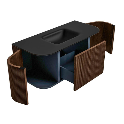 MONDIAZ KURVE Meuble de salle de bains 100 cm avec module 25 Len R couleur Walnut avec 1 tiroir et 2 portes. Lavabo GRUNNE central 1 trou de robinet Urban. SW1138431