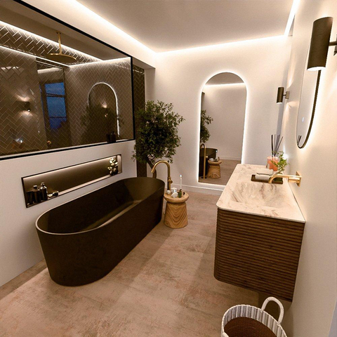 Mondiaz CIRO-DLUX Ensemble de meubles de salle de bains - 140x45x50cm - Plan-vasque solid surface Frappe - 1 bassin à droite - sans trous de robinet - 4 tiroirs - Dusk SW1532831
