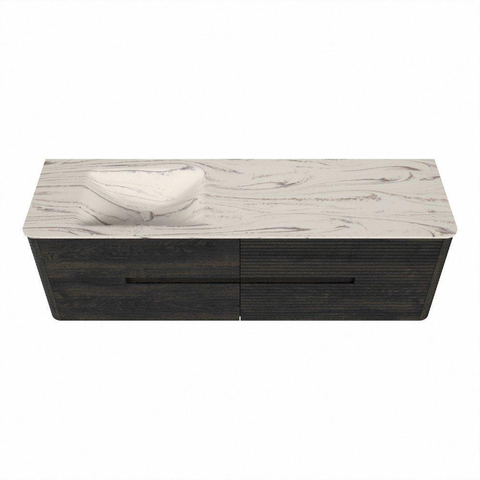 Mondiaz CIRO-DLUX Meuble de salle de bains - 160x45x50cm - Plan-vasque solid surface Nata - 1 vasque à gauche - 1 trou de robinet - 4 tiroirs - Shadow SW1532593
