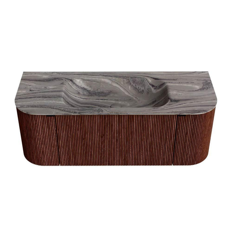MONDIAZ KURVE-DLUX Meuble de salle de bains 120cm arrondi gauche + droite couleur Ruby avec 1 tiroir et 2 portes. Lavabo BIG SMALL central 1 trou de robinet Sombra. SW1434012