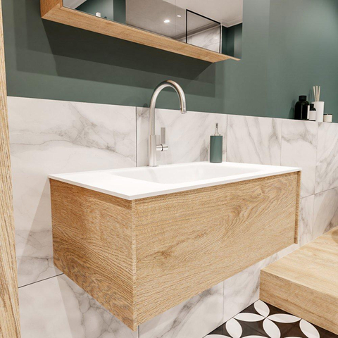 ENSEMBLE DE MEUBLE MONDIAZ LUSH - 80cm - 1 tiroir - lavabo cloud - vasque centrale - 1 trou de robinet - chêne blanchi SW409326