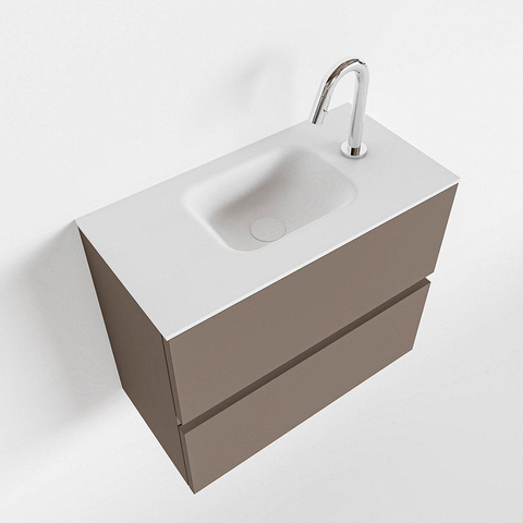 MONDIAZ ADA Toiletmeubel 60x30x50cm met 1 kraangaten 2 lades smoke mat Wastafel Lex midden Solid Surface Wit SW472568