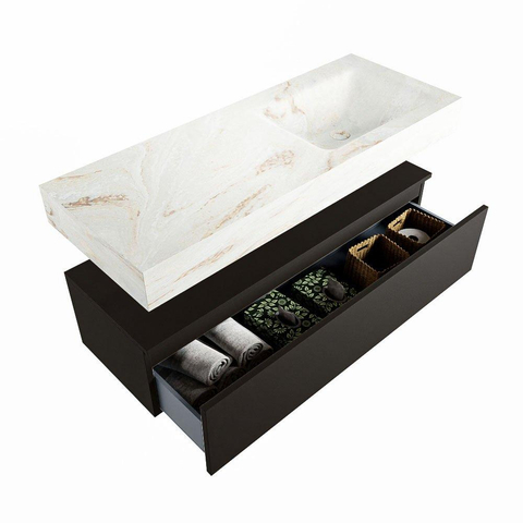 Mondiaz ALAN-DLUX Ensemble de meuble - 120cm - meuble Urban mat - 1 tiroir - Lavabo Cloud Frappe suspendu - vasque Droite - 0 trous de robinet SW804894