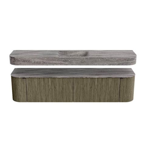MONDIAZ THOR-DLUX Meuble de salle de bains 190cm arrondi gauche + droite couleur Shadow avec 2 tiroirs et 2 portes. Vasque suspendue CLOUD Milieu 1 trou de robinet couleur Oza. SW1466647