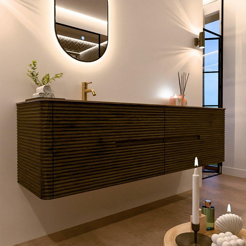Mondiaz CIRO-DLUX Badkamermeubelset - 180x45x50cm - Solid surface wastafel Sombra - 1 wasbak Links - 1 kraangat - 4 lades - Shadow SW1532786
