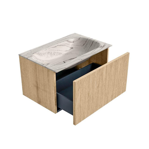 MONDIAZ KURVE-DLUX 70cm badmeubel kleur Oak met 1 lade en 0 deuren. Wastafel BIG SMALL Midden zonder kraangat Nata. SW1432062