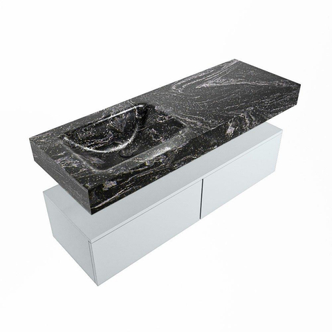 Mondiaz ALAN-DLUX Ensemble de meuble - 130cm - meuble Clay mat - 2 tiroirs - Lavabo Cloud Lava suspendu - vasque Gauche - 0 trous de robinet SW808625