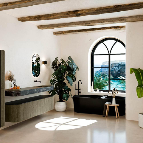 MONDIAZ THOR-DLUX 190cm meuble de salle de bains arrondi gauche + droite couleur Shadow avec 2 tiroirs et 2 portes. Vasque suspendue CLOUD droite sans trou de robinet couleur Lava. SW1466565