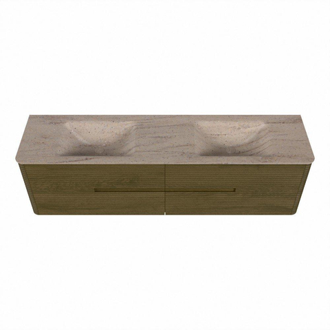 Mondiaz CIRO-DLUX Badkamermeubelset - 180x45x50cm - Solid surface wastafel Saba - 2 wasbak Dubbel - zonder kraangaten - 4 lades - Dusk SW1533364