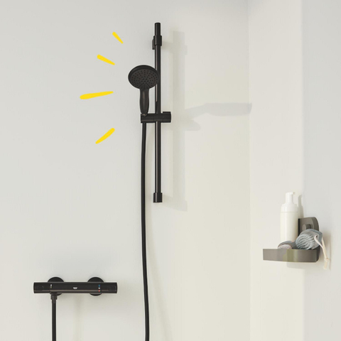 Grohe Precision Start Doucheset - thermostatische douchekraan - met glijstangset - 60cm - ronde handdouche - 1 straalsoort - gladde doucheslang - matte black (mat zwart) SW1126436
