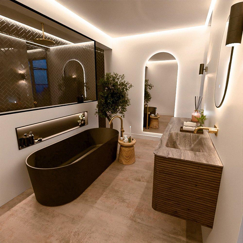 Mondiaz CIRO-DLUX Ensemble de meubles de salle de bains - 160x45x50cm - plan vasque Solid surface Oza - 1 vasque à droite - sans trous de robinet - 4 tiroirs - Dusk SW1533299