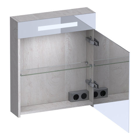BRAUER Promise Deluxe armoire de toilette - 60x70x15cm - avec éclairage 1 porte de miroir double face s'ouvrant vers la droite Forest Seashell SW1203716