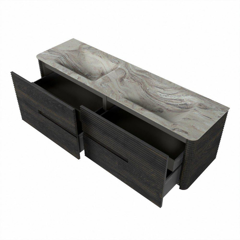 Mondiaz CIRO-DLUX Badkamermeubelset - 160x45x50cm - Solid surface wastafel Glace - 2 wasbak Dubbel - zonder kraangaten - 4 lades - Shadow SW1532236