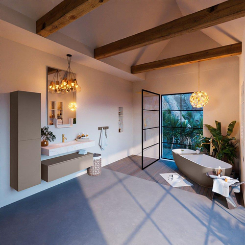 Mondiaz ALAN-DLUX Ensemble de meuble - 110cm - meuble Smoke mat - 1 tiroir - Lavabo Cloud Ostra suspendu - vasque Centre - 1 trou de robinet SW807388