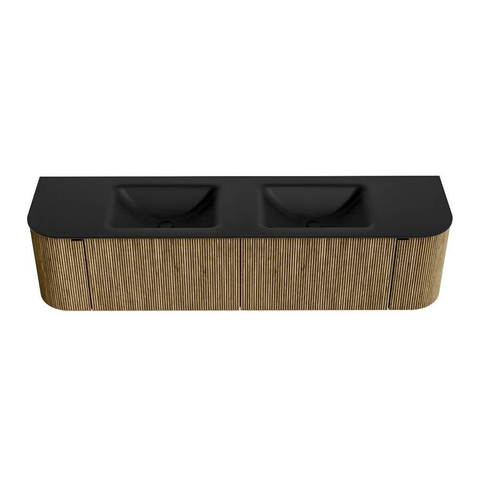 Mondiaz KURVE Ensemble de meubles de salle de bains - 180x46x40cm - 2 tiroirs - 2 portes - lavabo solid surface - double - 2 trous de robinet - Dusk SW1414839