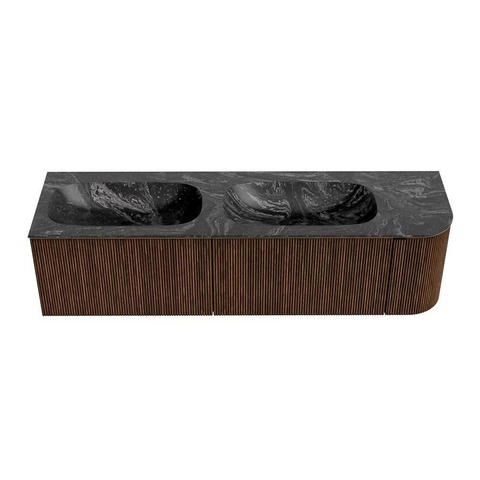 MONDIAZ KURVE-DLUX Meuble de salle de bains 165 cm avec module 25 R couleur Walnut avec 2 tiroirs et 1 porte. Lavabo STOR SMALL double / gauche sans trou de robinet couleur Lava. SW1137265