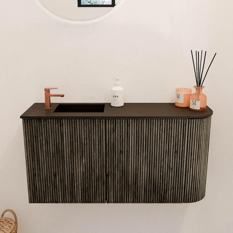 Mondiaz JOYA 81.6cm meuble de salle de bains - arrondi droit couleur Shadow - Vasque FAYE position Gauche 1 trou de robinet couleur Urban. SW1421533
