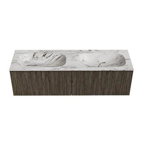 Mondiaz KURVE-DLUX Badkamermeubelset - 150x46x40cm - 2 lade - wastafel solid surface - dubbel - 2 kraangaten - Shadow SW1414634