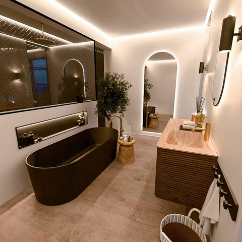 Mondiaz CIRO-DLUX Badkamermeubelset - 130x45x50cm - Solid surface wastafel Saba - 1 wasbak Rechts - 1 kraangat - 4 lades - Dusk SW1533336