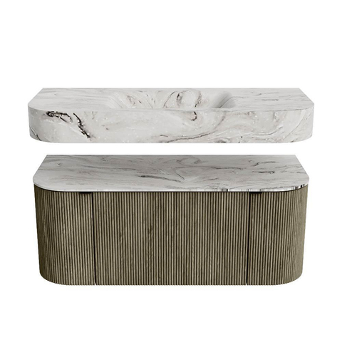 MONDIAZ THOR-DLUX Meuble de salle de bains 110cm arrondi gauche + droite couleur Shadow avec 1 tiroir et 2 portes. Vasque suspendue CLOUD Milieu 1 trou de robinet couleur Glace. SW1462873