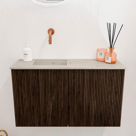 Mondiaz JOYA-DLUX Meuble de salle de bains 70cm - couleur Walnut - Vasque FAYE position Gauche Sans trou de robinet couleur Opalo. SW1422522