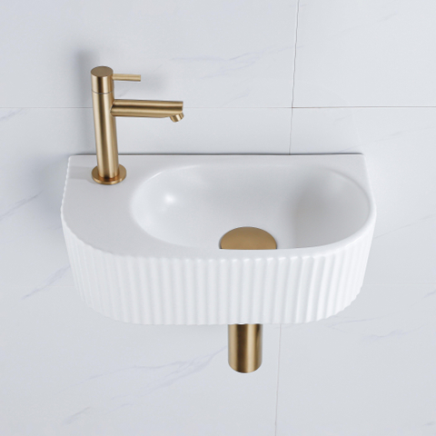 QeramiQ Fuente fonteinset – 40x21.5x12 cm – keramiek wit mat – kraangat links – geribbeld SW1233024