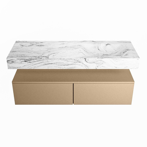Mondiaz ALAN-DLUX Ensemble de meuble - 130cm - meuble Oro mat - 2 tiroirs - Lavabo Cloud Glace suspendu - vasque Droite - 0 trous de robinet SW806270
