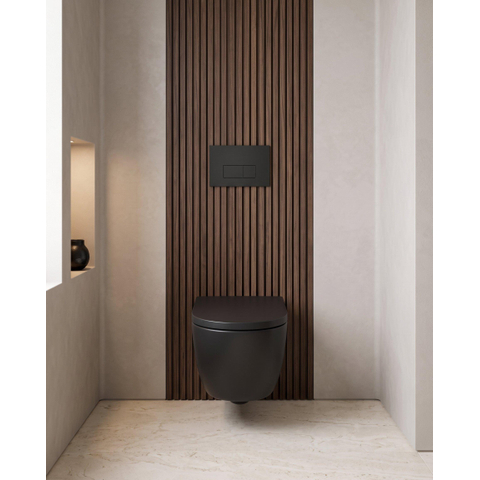 QeramiQ Dely Swirl Toiletset - 36.3x51.7cm - Geberit UP720 Duofix Sigma inbouwreservoir - slim zitting - bedieningsplaat mat antraciet - rechthoekige knoppen - mat zwart SW1413188