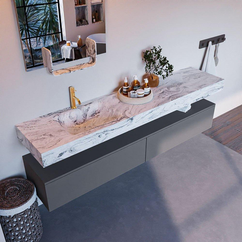 Mondiaz ALAN-DLUX Ensemble de meuble - 200cm - meuble Plata mat - 2 tiroirs - Lavabo Cloud Glace suspendu - vasque Gauche - 1 trou de robinet SW806241