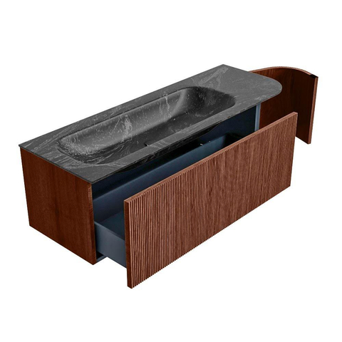 Mondiaz KURVE-DLUX Ensemble de meubles de salle de bains - 135x46x40cm - 1 tiroir - 1 porte - lavabo solid surface - gauche - sans trou de robinet - Ruby SW1416052