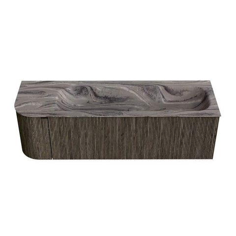 MONDIAZ KURVE-DLUX Meuble de salle de bains 145cm arrondi à gauche couleur Shadow avec 1 tiroir et 1 porte. Lavabo BIG LARGE à droite 1 trou de robinet Sombra. SW1433784