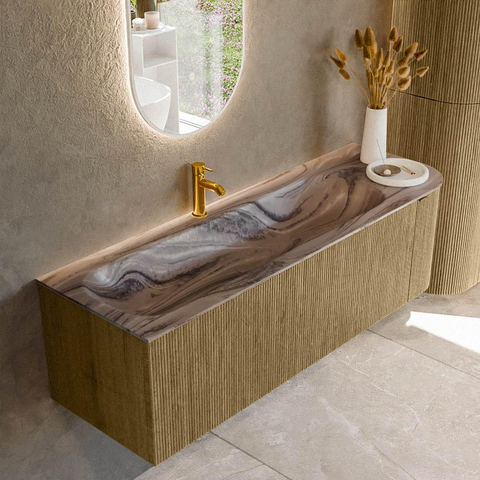 MONDIAZ KURVE-DLUX Meuble de salle de bains 145cm arrondi à droite couleur Dusk avec 1 tiroir et 1 porte. Lavabo BIG LARGE à gauche 1 trou de robinet Sombra. SW1433877