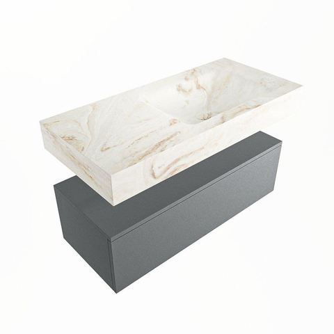 Mondiaz ALAN-DLUX Ensemble de meuble - 100cm - meuble Plata mat - 1 tiroir - Lavabo Cloud Frappe suspendu - vasque Droite - 1 trou de robinet SW805512