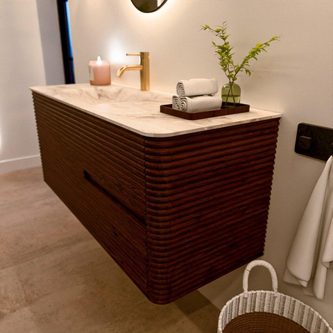 Mondiaz CIRO-DLUX Meuble de salle de bains - 120x45x50cm - Plan vasque solid surface Frappe - 1 lavabo à gauche - 1 trou de robinet - 2 tiroirs - Ruby SW1531289