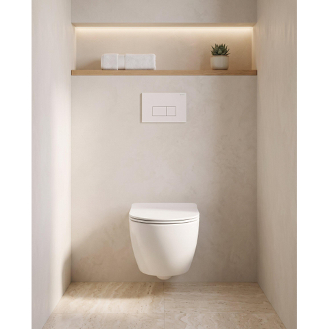 Pack WC QeramiQ Dely Swirl Compact - réservoir encastrable Geberit UP320 - avec bâti-support Burda - abattant slim - plaque de commande en plastique blanc brillant - boutons rectangulaires - blanc brillant SW1592279