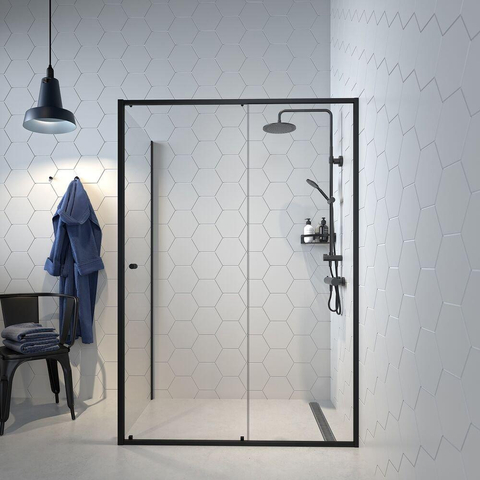 Tiger Tyne ensemble de douche pluie sans robinet – douche de tête Ø 22,5 cm – barre de douche avec inverseur – douchette avec flexible – noir mat SW544593