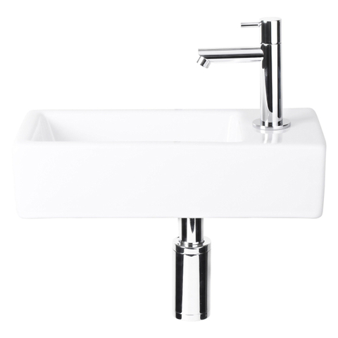 Differnz Helios fonteinset – 37.5x18.5x9.5 cm – keramiek wit – kraangat rechts – rechte chromen kraan SW21908