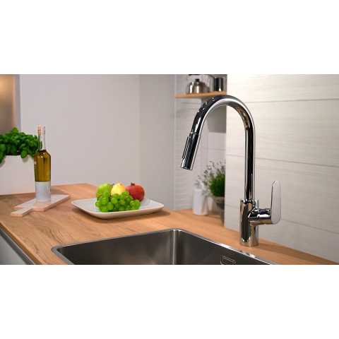 Hansgrohe Focus m41 Eengreeps keukenmengkraan - 240 met uittrekbare vuistdouche - 2 straalsoorten - hoogglans chroom GA69755